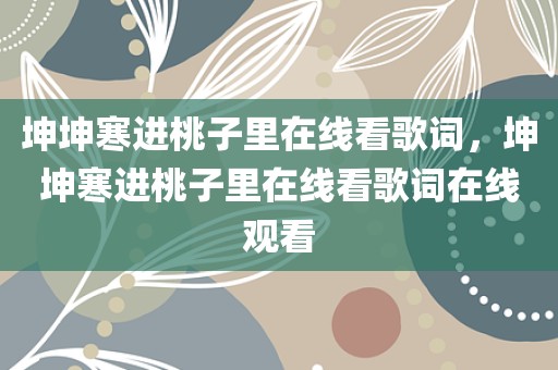 坤坤寒进桃子里在线看歌词，坤坤寒进桃子里在线看歌词在线观看