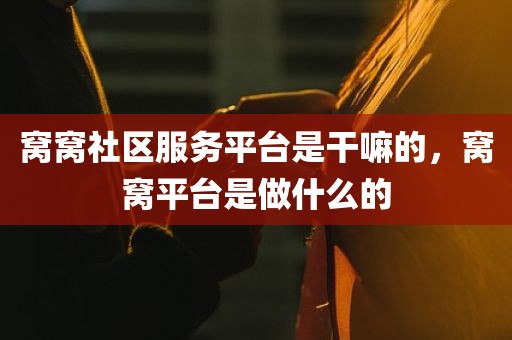 窝窝社区服务平台是干嘛的，窝窝平台是做什么的