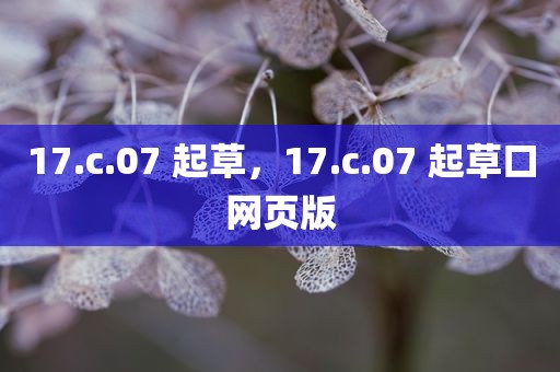 17.c.07 起草，17.c.07 起草口网页版