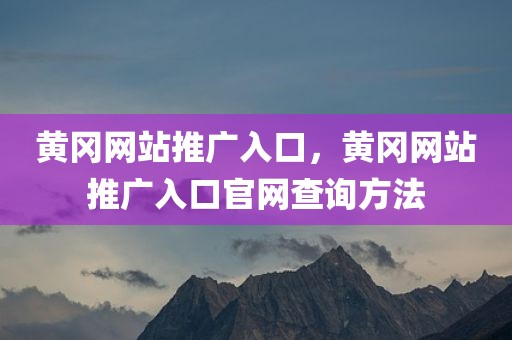 黄冈网站推广入口，黄冈网站推广入口官网查询方法
