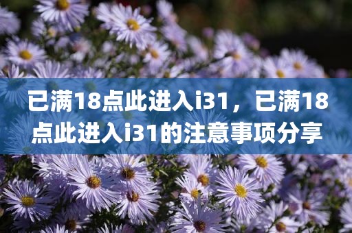 已满18点此进入i31，已满18点此进入i31的注意事项分享