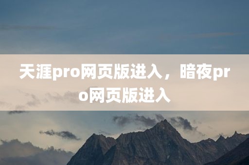 天涯pro网页版进入，暗夜pro网页版进入