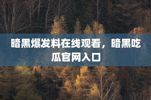 暗黑爆发料在线观看，暗黑吃瓜官网入口