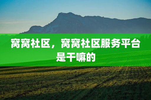 窝窝社区，窝窝社区服务平台是干嘛的