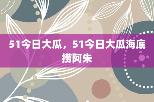 51今日大瓜，51今日大瓜海底捞阿朱
