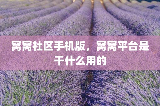 窝窝社区手机版，窝窝平台是干什么用的